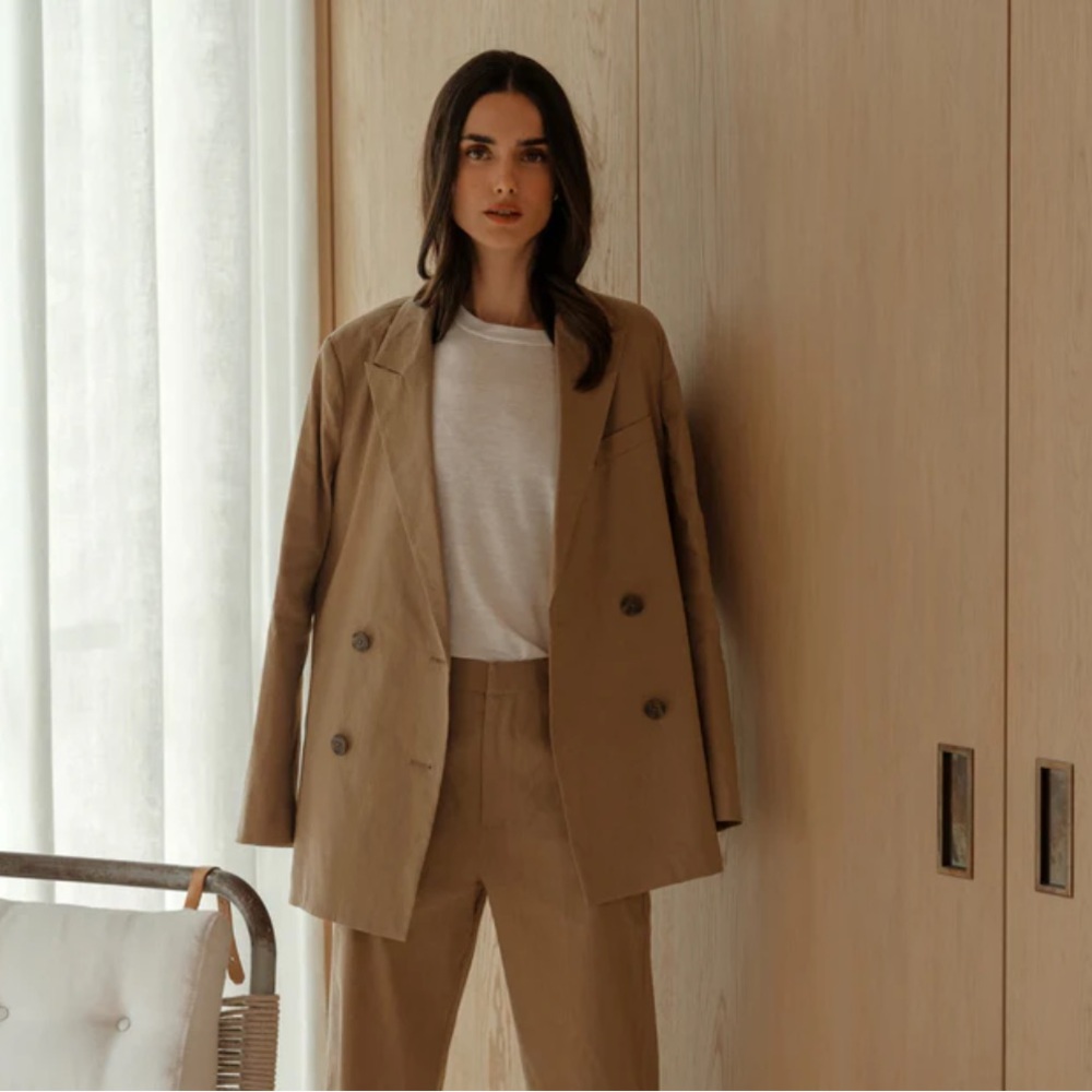 Jenni Kayne Tan Double-Breasted Blazer